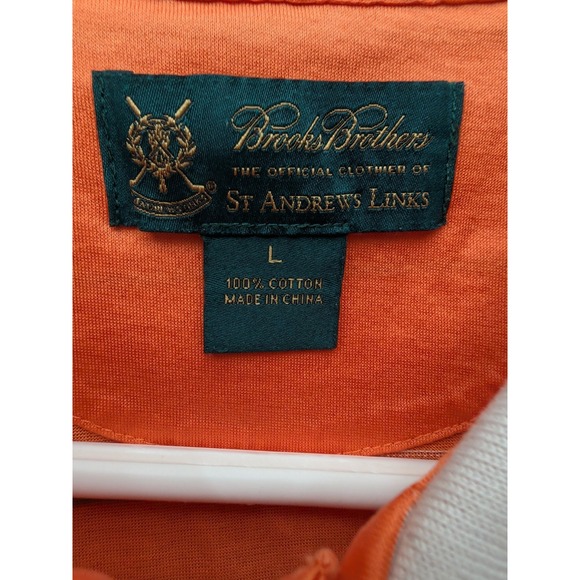 Brooks Brothers St Andrews Links Golf Polo Shirt Orange Striped Preppy Size L - Picture 2 of 8